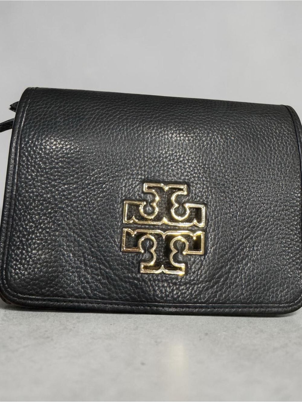 Tory Burch Black Pebbled Leather Crossbody with Gold Logo Accent